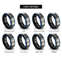 font options for inside engraving on black & blue & silver cricket ball bat rings