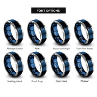 font options for inside engraving on blue & grey cricket ball bat rings