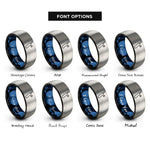 font options for inside engraving on black & blue & grey cricket bat ball rings