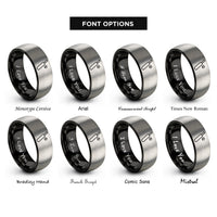 font options for inside engraving on black & gray cricket bat ball rings