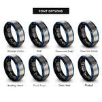 font options for inside engraving on black & blue & grey cricket pitch wickets rings
