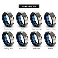 font options for inside engraving on black & blue & gray cricket pitch wickets rings