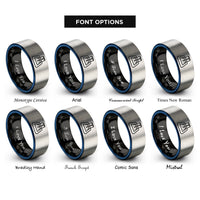 font options for inside engraving on black & blue & gray cricket pitch wickets rings