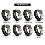 font options for inside engraving on black & grey cricket pitch wickets rings