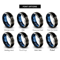 font options for inside engraving on black & blue & grey cricket wickets ball rings