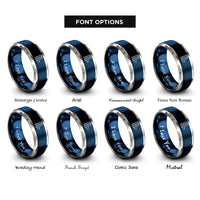 font options for inside engraving on blue & grey cricket wickets ball rings