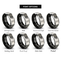 font options for inside engraving on black & grey crimp hold rings