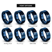 font options for inside engraving on blue crispr scissors rings