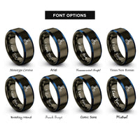 font options for inside engraving on gunmetal & blue crispr scissors rings