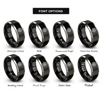 font options for inside engraving on black & silver crocodile eye rings