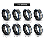 font options for inside engraving on black & blue & grey crop circle rings