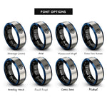 font options for inside engraving on black & blue & gray crop circle rings