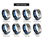 font options for inside engraving on blue & silver crop circle rings