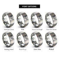 font options for inside engraving on silver cross angel wings rings