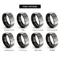 font options for inside engraving on black & gray cross heart rings