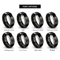 font options for inside engraving on black & gray cross heart rings