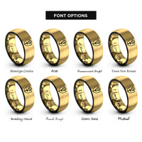 font options for inside engraving on black & gold cross helmet shield rings