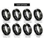font options for inside engraving on black & grey cross knot circle rings