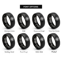 font options for inside engraving on black cross knot circle rings