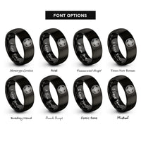font options for inside engraving on black cross knot circle rings