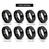 font options for inside engraving on black cross knot circle rings