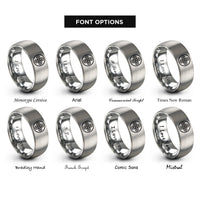 font options for inside engraving on gray cross knot circle rings