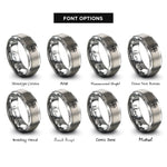 font options for inside engraving on grey cross knot circle rings