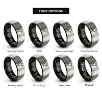 font options for inside engraving on black & grey cross music notes rings