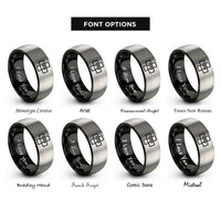 font options for inside engraving on black & gray cross paw rings