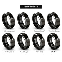 font options for inside engraving on black & silver cross potent rings