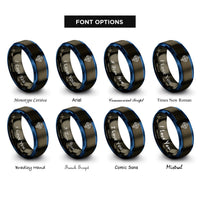font options for inside engraving on gunmetal & blue cross ringed rings
