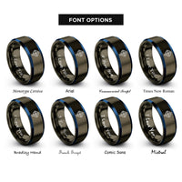 font options for inside engraving on gunmetal & blue cross ringed rings