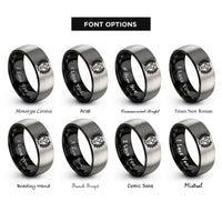 font options for inside engraving on black & grey cross wreath rings