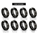 font options for inside engraving on black & gray crossed arrows heart rings
