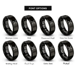 font options for inside engraving on black crossed arrows heart rings