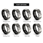 font options for inside engraving on black & grey crossed axes rings
