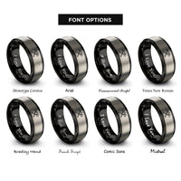 font options for inside engraving on black & gray crossed axes rings
