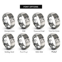 font options for inside engraving on grey crossed brushes rings