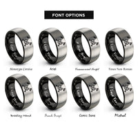 font options for inside engraving on black & grey crossed bugles 3 rings