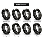 font options for inside engraving on black & silver crossed bugles 3 rings