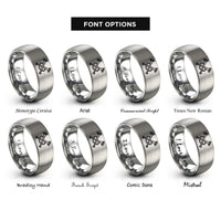 font options for inside engraving on grey crossed bugles 3 rings