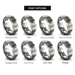 font options for inside engraving on gray crossed bugles 3 rings