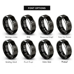 font options for inside engraving on black & grey crossed chef knives rings
