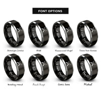 font options for inside engraving on black & grey crossed chef knives rings