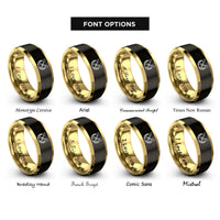 font options for inside engraving on black & gold crossed darts laurel rings