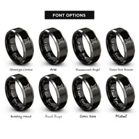 font options for inside engraving on black & gray crossed drill wrench rings