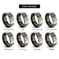 font options for inside engraving on gunmetal & silver crossed drill wrench rings