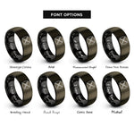 font options for inside engraving on gunmetal & black crossed drumsticks circle rings