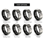 font options for inside engraving on black & silver crossed fire axes rings