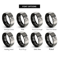 font options for inside engraving on black & silver crossed fire axes rings